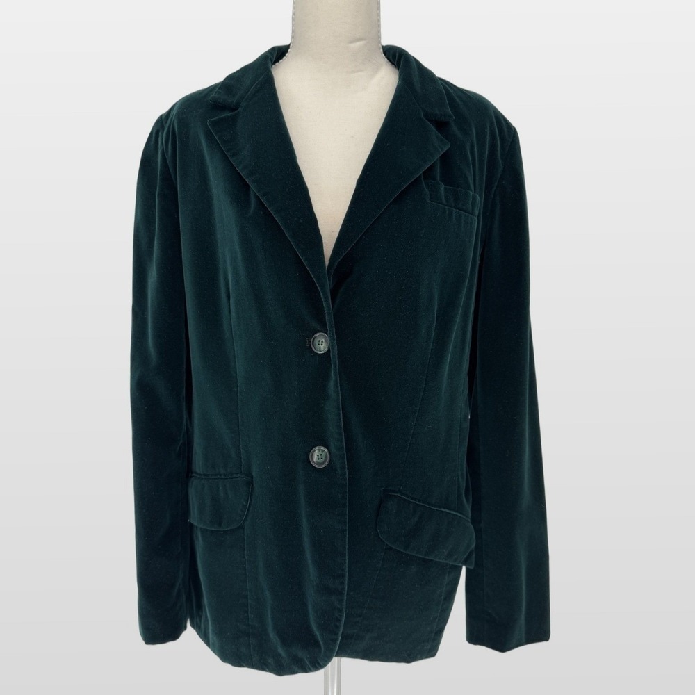 Vintage 60s Velvet Blazer Womens 14 Teal Green Jacket Unstructured Dark Academia